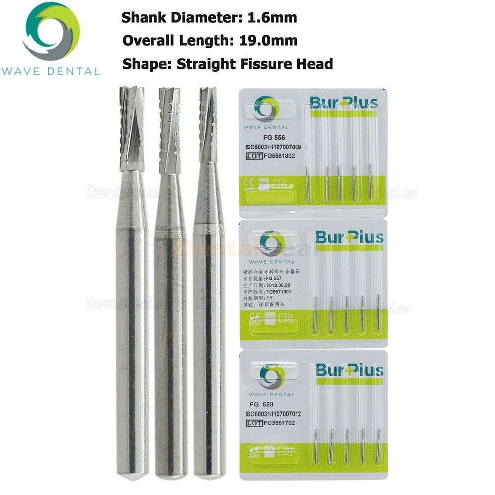 10Pcs FG 556 557 558# Carbide Burs Straight Fissure Head Dental Friction Grip